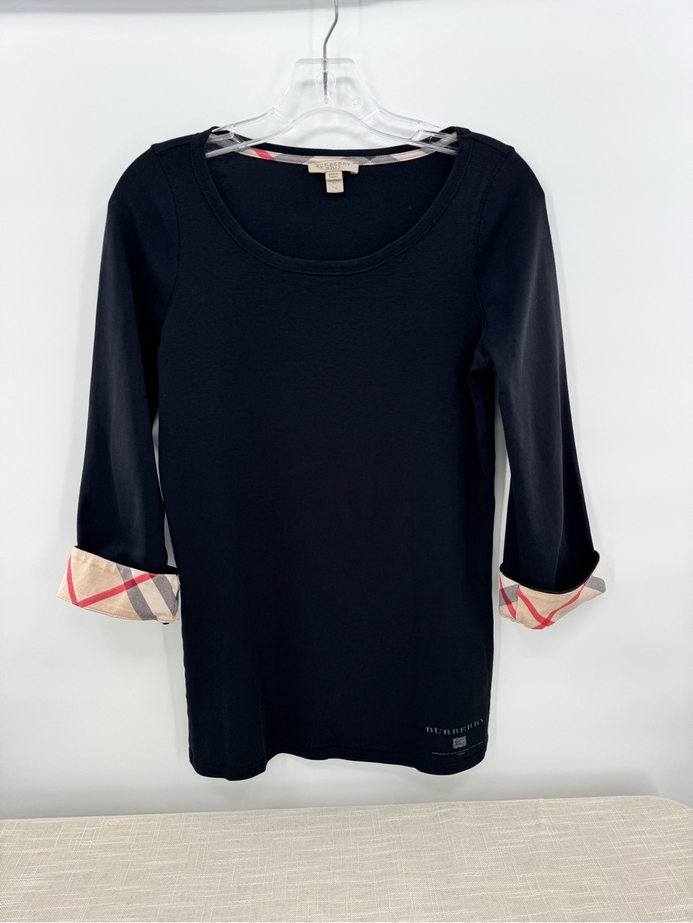 Vintage Y2K Burberry Black Nova Check Cuff 3/4 Sleeve Top XL